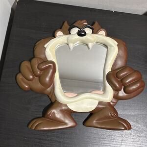 Vintage Tasmanian Devil TAZ Looney Tunes Wall Mirror RARE 11” X 12”